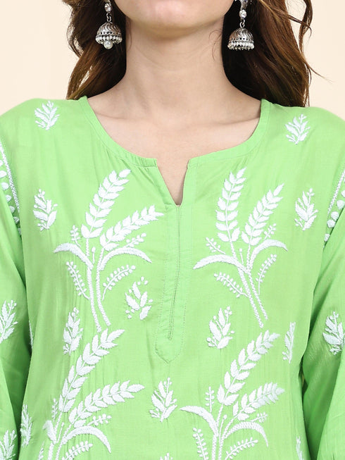 Miesha in Chikankari Short Modal Kurta Set - Green
